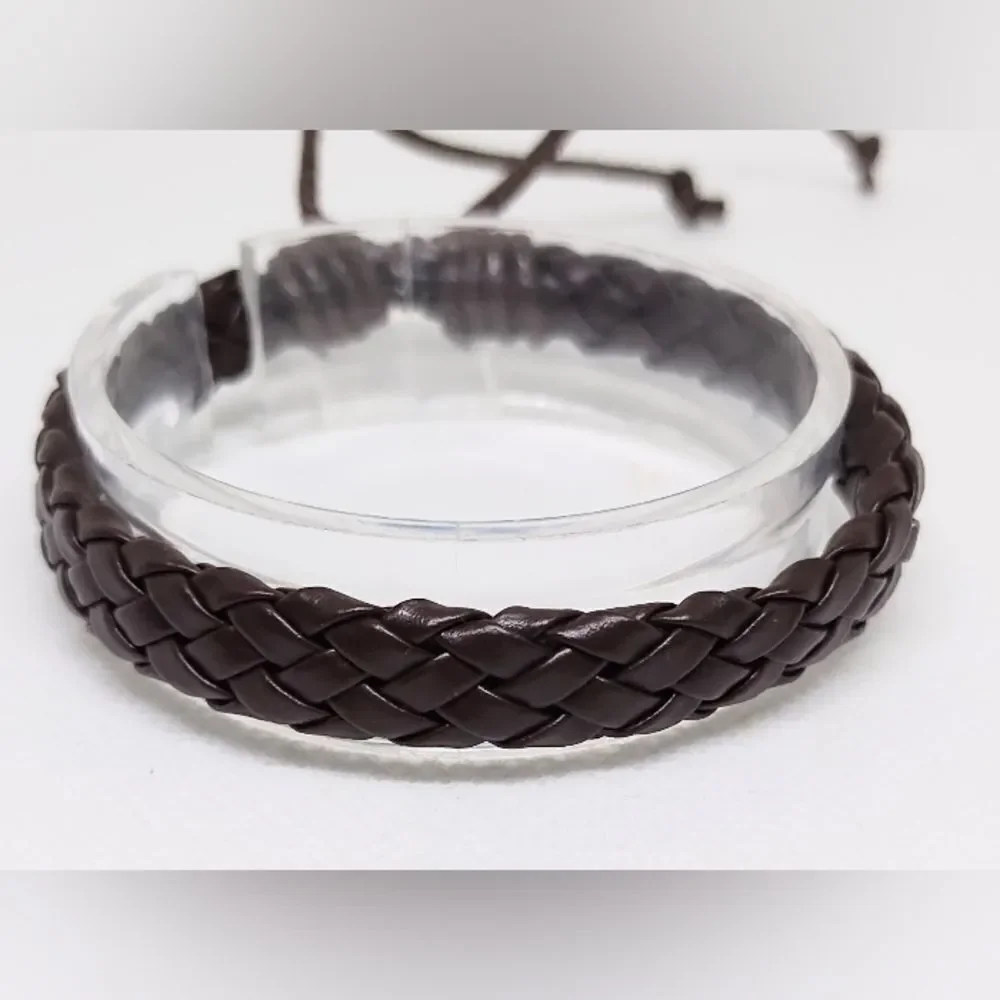 Men's leather bracelet braided‎ black new e50